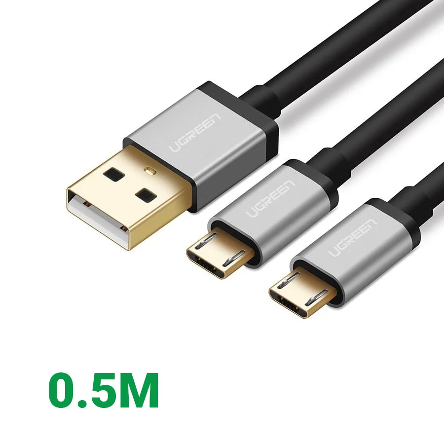 Ugreen 40347 0.5M màu Đen Cáp USB-A 2.0 sang 2 đầu Micro USB US196