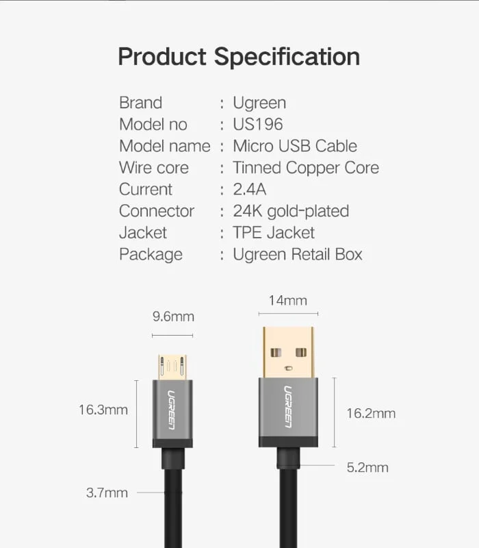 Ugreen 40348 1M màu Đen Cáp USB-A 2.0 sang 2 đầu Micro USB US196 — ảnh 8
