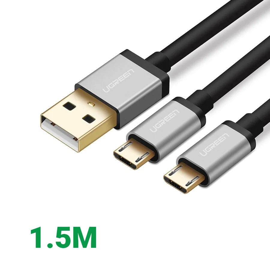 Ugreen 40349 1.5M màu Đen Cáp USB-A 2.0 sang 2 đầu Micro USB US196