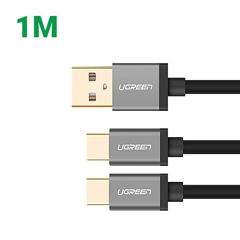 Ugreen 40351 1m màu Đen Cáp USB-A sang 2 đầu TypeC cao cấp US196