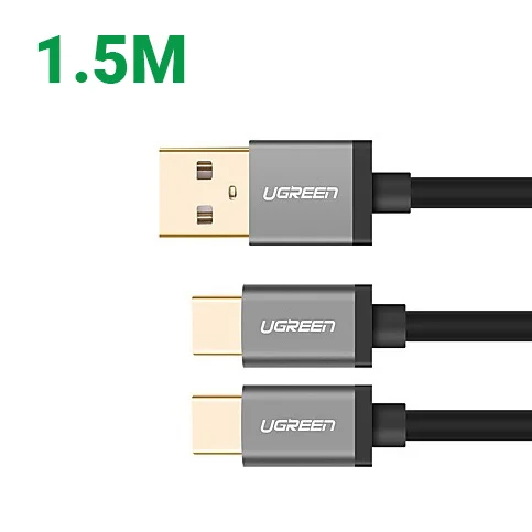 Ugreen 40352 1.5m màu Đen Cáp USB-A sang 2 đầu TypeC cao cấp US196