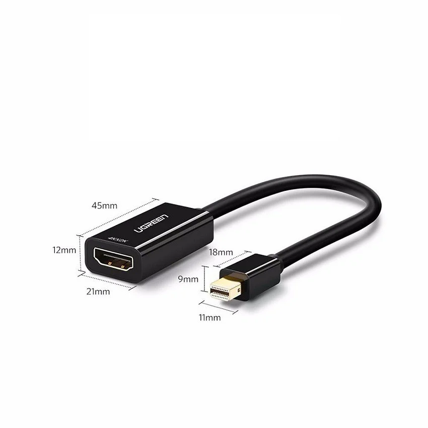 Ugreen 10461 18CM màu Đen Cáp chuyển đổi Mini DP sang HDMI hỗ trợ phân giải 1920x1080 MD112