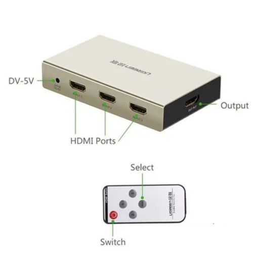 Ugreen 40369 Bộ gộp HDMI 3 vào 1 ra hỗ trợ 4K x 2K vỏ hộp kim cao cấp kèm cổng âm thanh MM128 — ảnh 4
