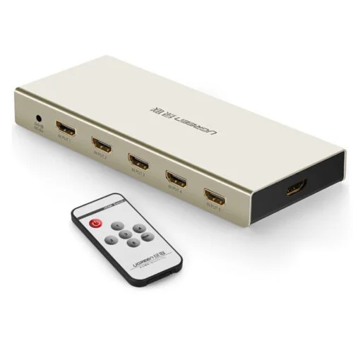 Ugreen 40370 Bộ gộp HDMI 5 vào 1 ra hỗ trợ 4K x 2K vỏ hộp kim cao cấp kèm cổng âm thanh MM129