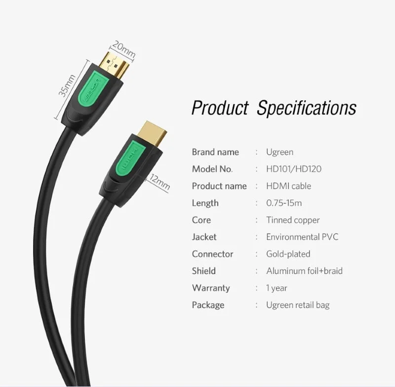 Ugreen 40470 1.5M màu Đen Cáp tín hiệu HDMI chuẩn 2.0 hỗ trợ phân giải 4K * 2K 60hz cáp dẹt HD101 — ảnh 10