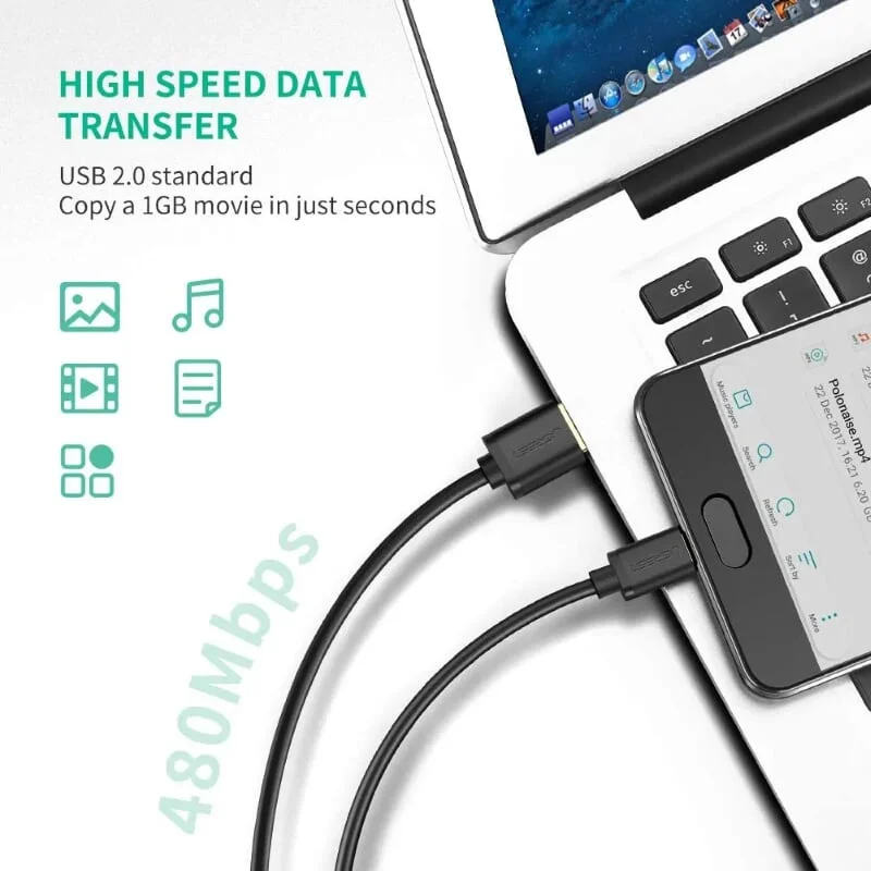 Ugreen 40553 1m màu đen cáp USB type C sạc nhanh và truyền dữ liệu US141