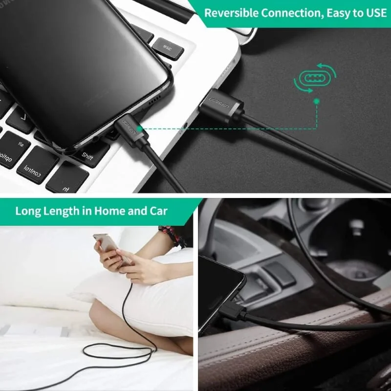 Ugreen 40553 1m màu đen cáp USB type C sạc nhanh và truyền dữ liệu US141