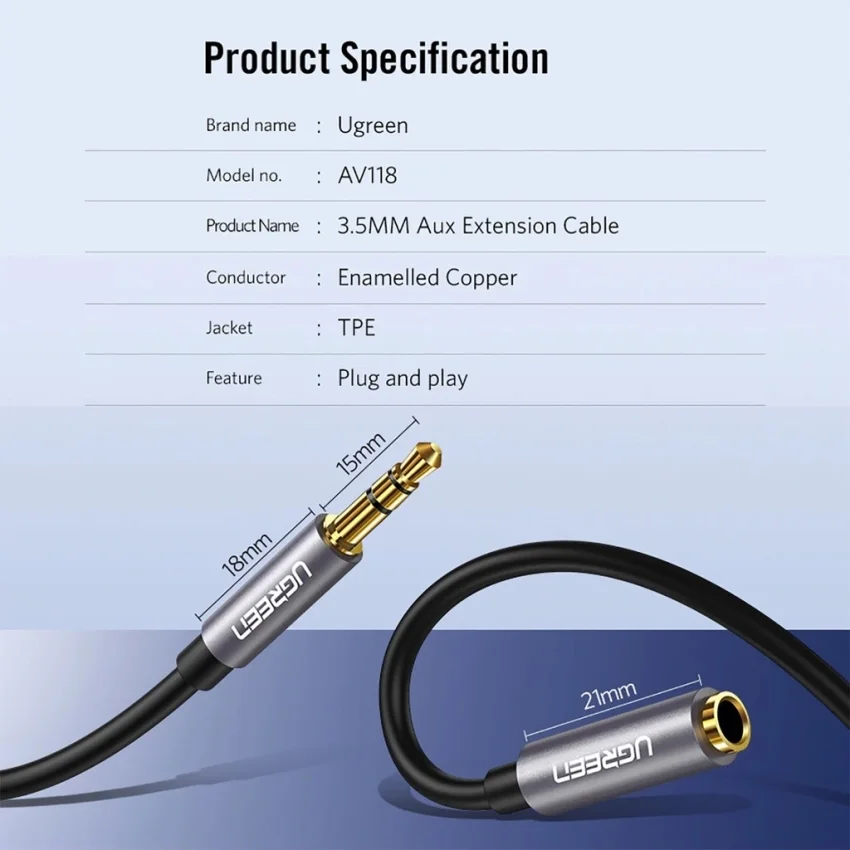 Ugreen 40677 1M màu Trắng Cáp âm thanh 3.5mm nối dài đầu nhôm AV118 — ảnh 2