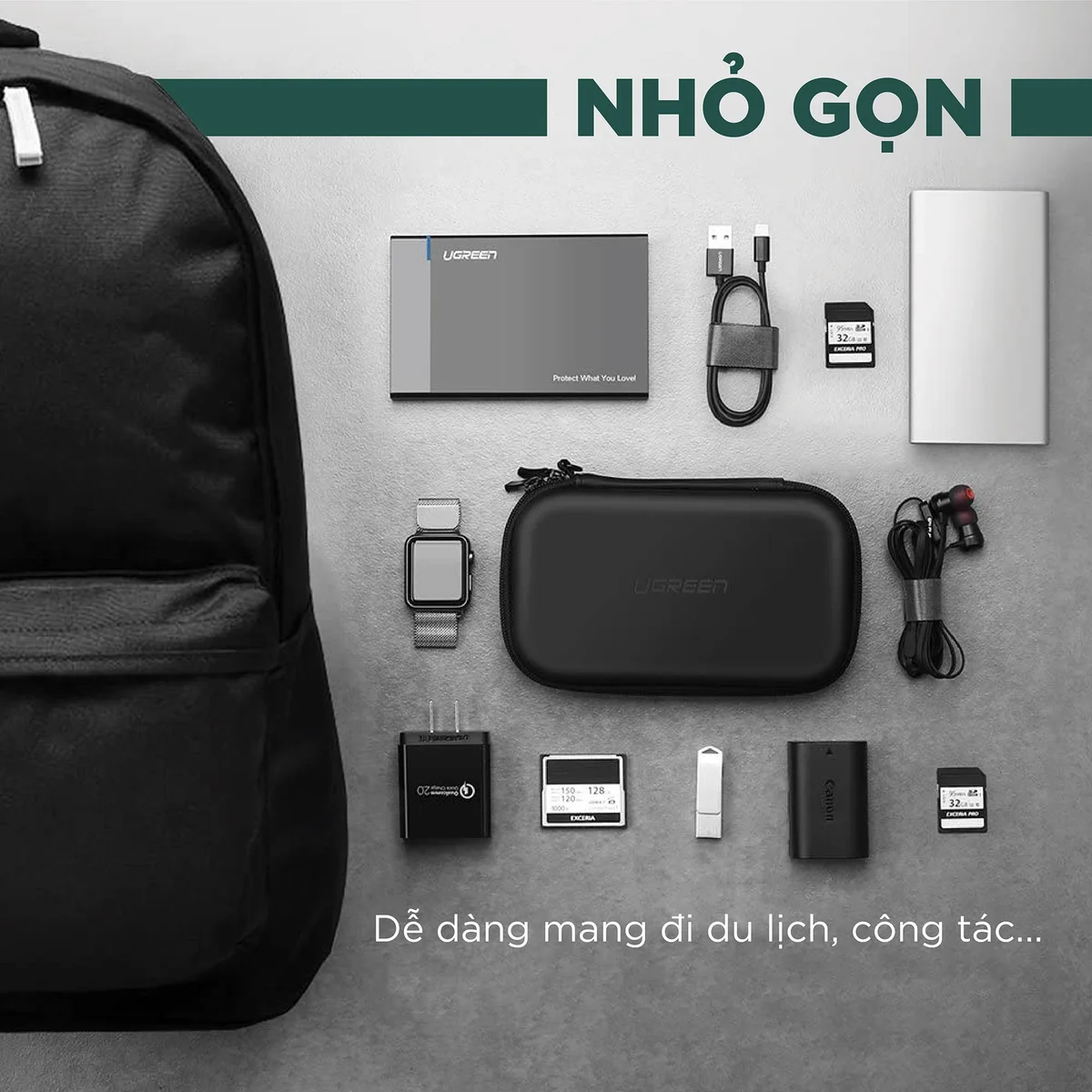 Ugreen 40707 Màu Đen Hộp đựng ổ cứng 2.5 HDD chống sốc