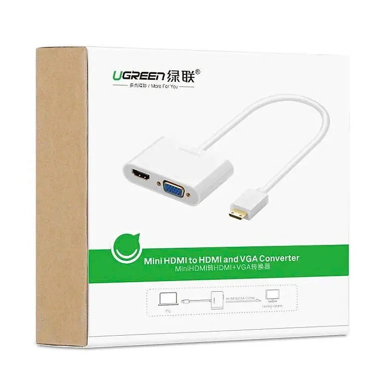 Ugreen 40743 Màu Trắng Bộ chuyển Mini HDMI sang VGA + HDMI MM136