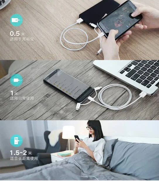 Ugreen 40766 0.5m màu Bạc Cáp dữ liệu USB 3in1 micro-lightning-mini USB US185 — ảnh 12