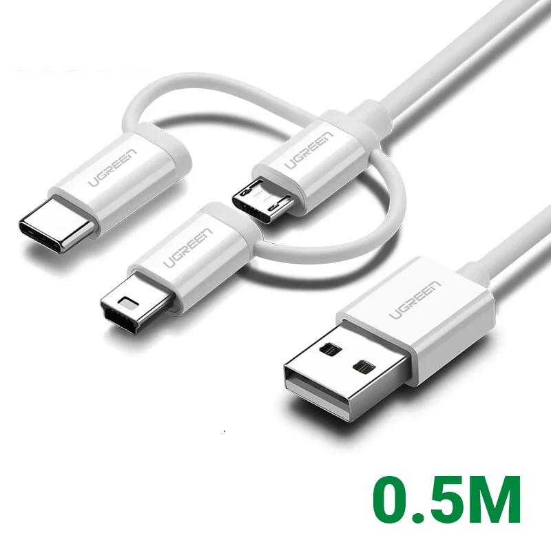 Ugreen 40766 0.5m màu Bạc Cáp dữ liệu USB 3in1 micro-lightning-mini USB US185