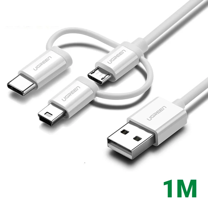 Ugreen 40767 1m màu Bạc Cáp dữ liệu USB 3in1 micro-lightning-mini USB US185