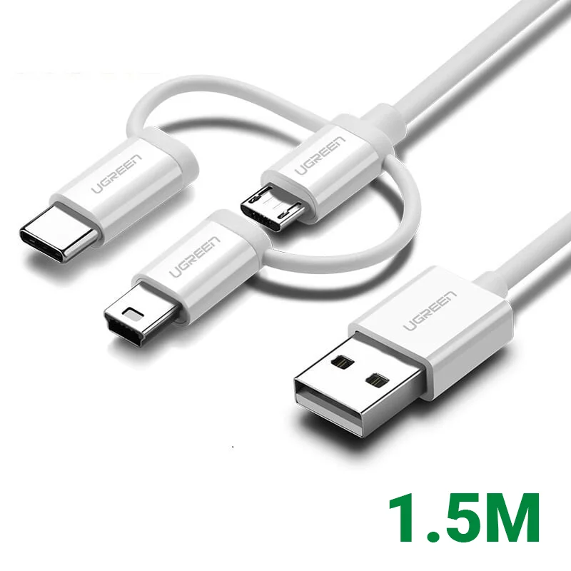 Ugreen 40768 1.5m màu Bạc Cáp dữ liệu USB 3in1 micro-lightning-mini USB US185