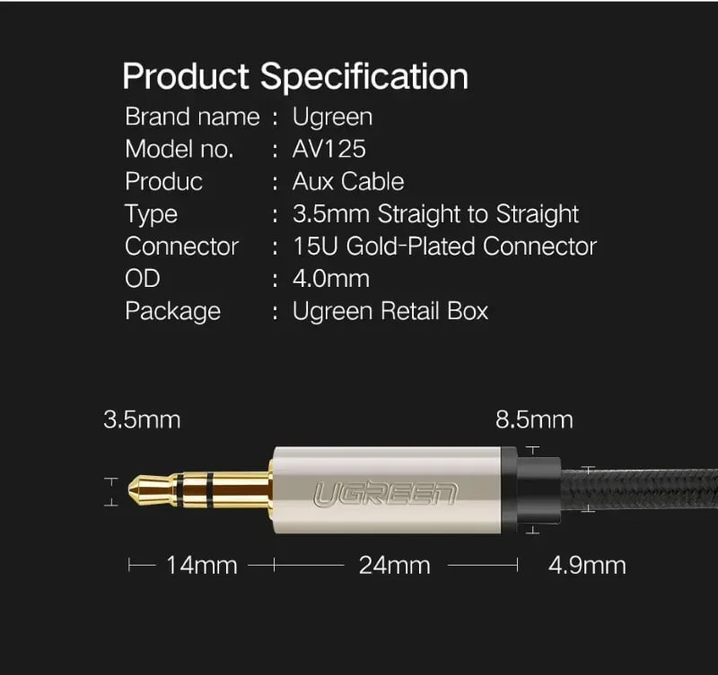 Ugreen 40786 12M màu Đen Cáp âm thanh 2 đầu 3.5mm dương đầu bọc kim loại cao cấp AV125 — ảnh 10