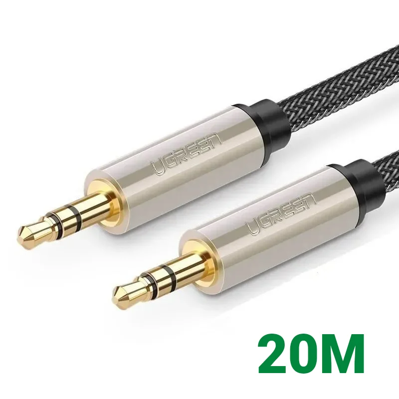 Ugreen 40788 20M màu Đen Cáp âm thanh 2 đầu 3.5mm dương đầu bọc kim loại cao cấp AV125