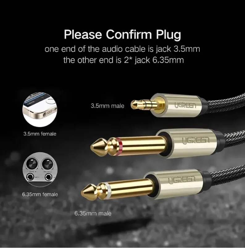 Ugreen 40793 3M Màu Đen Cáp âm thanh 2 đầu 6.5mm dương sang 3.5mm dương cao cấp AV126 — ảnh 7