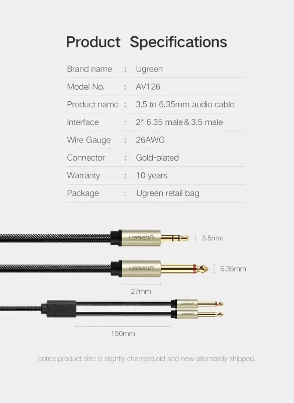 Ugreen 40794 5M Màu Đen Cáp âm thanh 2 đầu 6.5mm dương sang 3.5mm dương cao cấp AV126 — ảnh 10
