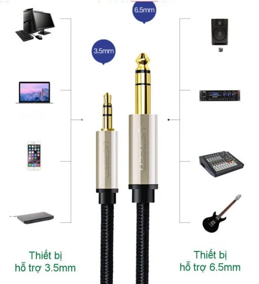 Ugreen 40807 8M màu Đen Cáp âm thanh 3.5mm sang 6.5mm cao cấp AV127 — ảnh 3