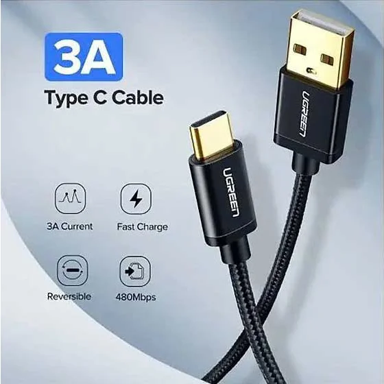 Ugreen 40991 2M 3A màu Đen Cáp USB TypeC sang USB 2.0 Hỗ trợ sạc nhanh US174 — ảnh 2