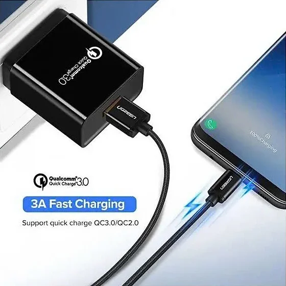 Ugreen 40989 1M 3A màu Đen Cáp USB TypeC sang USB 2.0 Hỗ trợ sạc nhanh US174
