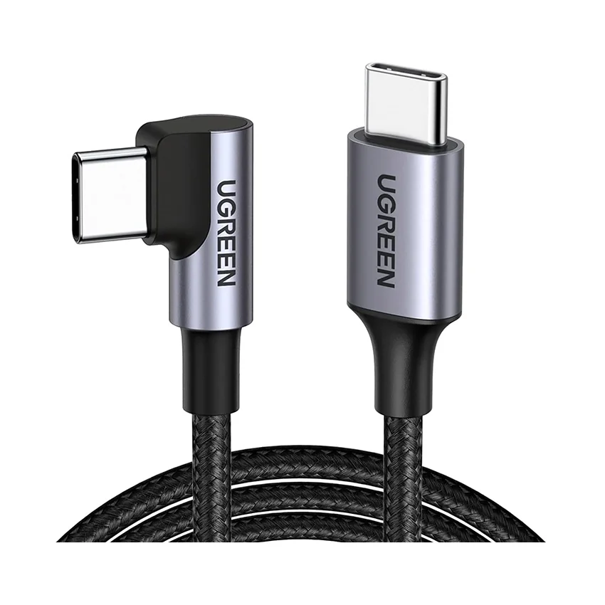 Ugreen 50122 0.5M 60W bẻ góc 90 độ hỗ trợ sạc nhanh PD cáp USB type C màu đen mạ nickel đầu bọc nhôm US255 — ảnh 3