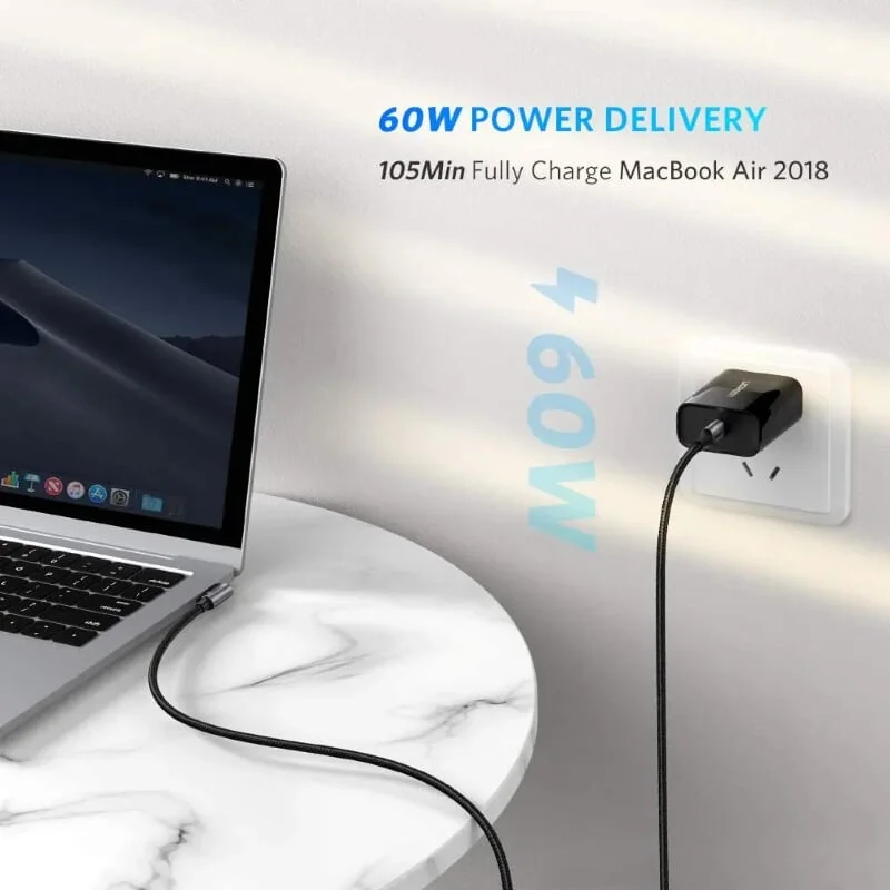 Ugreen 50124 1.5M 60W bẻ góc 90 độ hỗ trợ sạc nhanh PD cáp USB type C màu đen mạ nickel đầu bọc nhôm US255 — ảnh 4