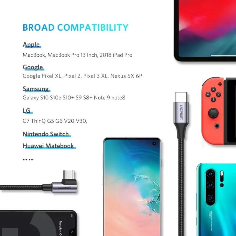 Ugreen 50124 1.5M 60W bẻ góc 90 độ hỗ trợ sạc nhanh PD cáp USB type C màu đen mạ nickel đầu bọc nhôm US255 — ảnh 7