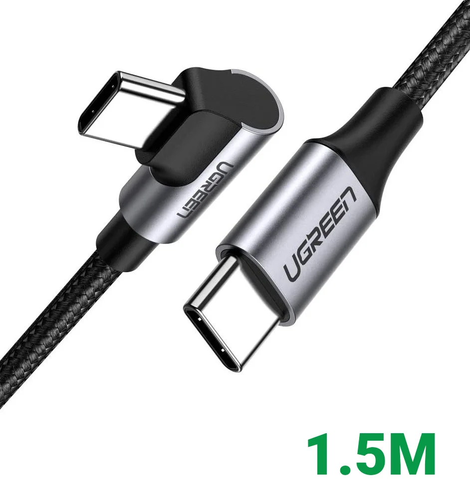 Ugreen 50124 1.5M 60W bẻ góc 90 độ hỗ trợ sạc nhanh PD cáp USB type C màu đen mạ nickel đầu bọc nhôm US255