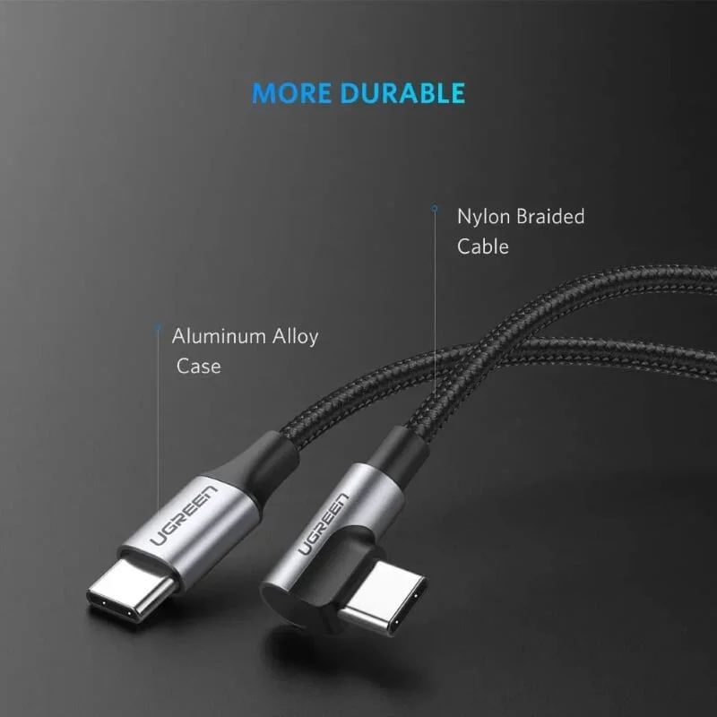 Ugreen 50125 2M 60W bẻ góc 90 độ hỗ trợ sạc nhanh PD cáp USB type C màu đen mạ nickel đầu bọc nhôm US255 — ảnh 6