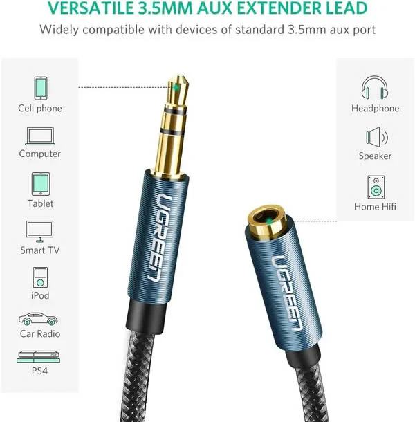 Ugreen 50439 3M 3.5mm Đầu mạ vàng có hỗ trợ MIC Màu Đen cáp nối dài AV118 — ảnh 2