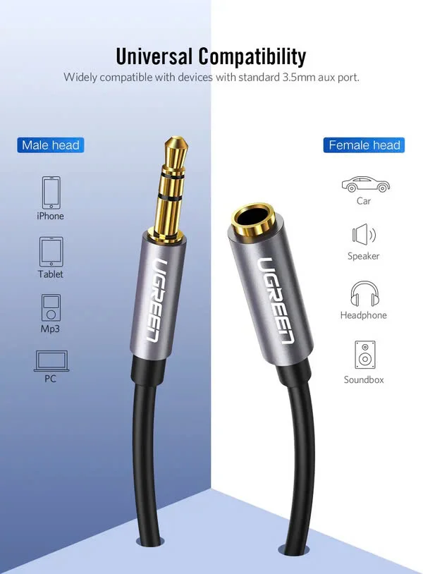 Ugreen 50439 3M 3.5mm Đầu mạ vàng có hỗ trợ MIC Màu Đen cáp nối dài AV118 — ảnh 3