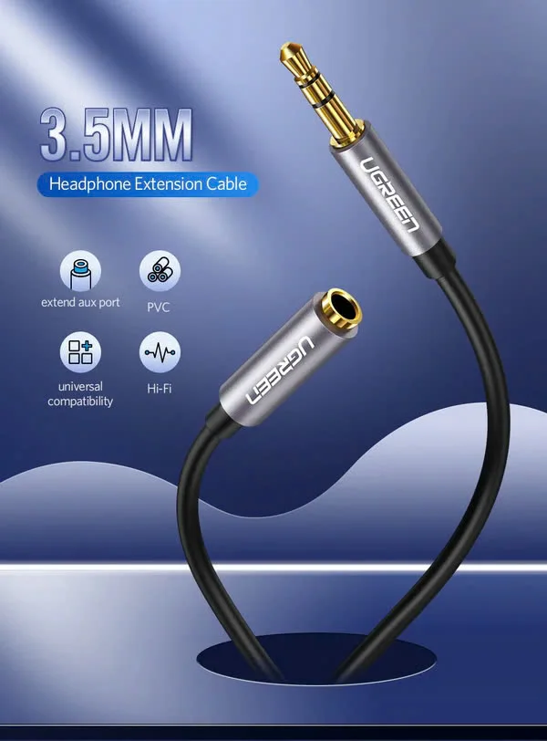 Ugreen 50439 3M 3.5mm Đầu mạ vàng có hỗ trợ MIC Màu Đen cáp nối dài AV118