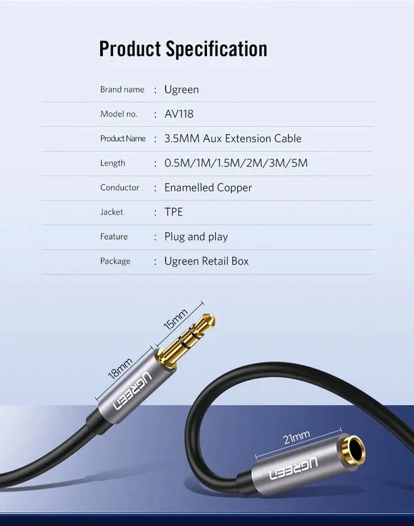 Ugreen 50440 5M 3.5mm Đầu mạ vàng có hỗ trợ MIC Màu Đen cáp nối dài AV118 — ảnh 15
