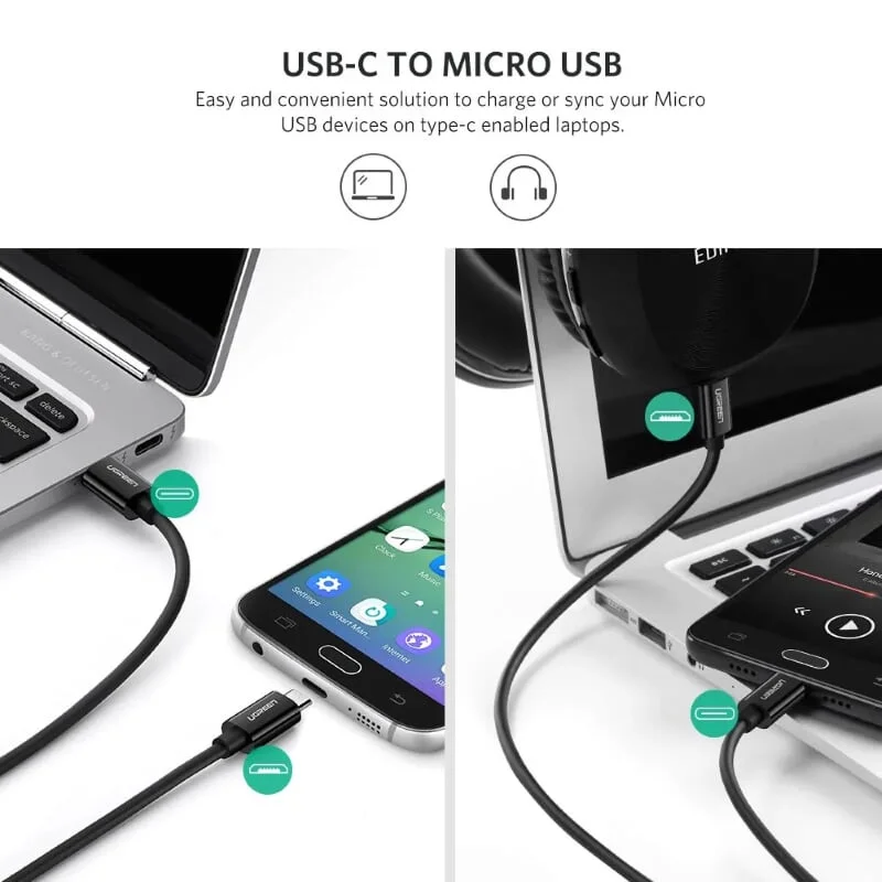 Ugreen 50444 1m màu đen cáp USB Type-C ra Micro USB 2 đầu đực US243 — ảnh 3