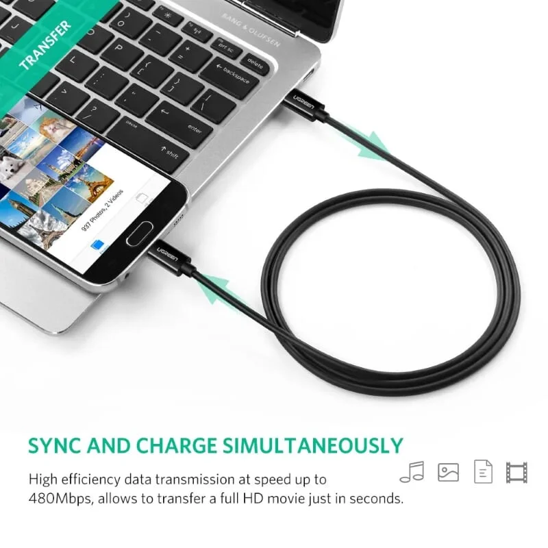Ugreen 50444 1m màu đen cáp USB Type-C ra Micro USB 2 đầu đực US243 — ảnh 4
