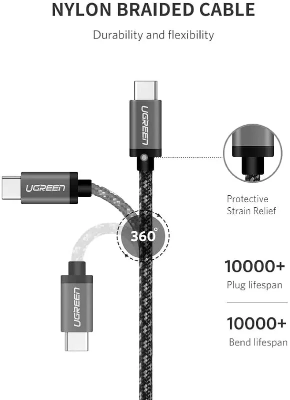 Ugreen 50450 2m 5Gbps cáp USB type C ra USB-C v3.1 Gen1 sạc nhanh chuẩn PD 3A màu đen US161