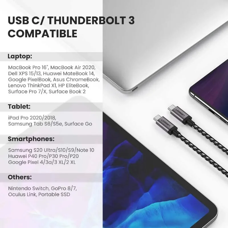 Ugreen 50477 1M 60w 5Gbps cáp USB type C ra USB-C v3.1 Gen1 sạc nhanh chuẩn PD 3A màu đen US161 — ảnh 6