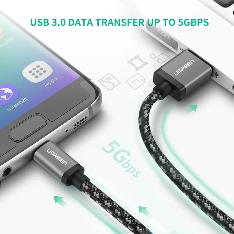 Ugreen 50542 2M màu đen cáp USB Type C 3.0 sạc nhanh và truyền dữ liệu US187