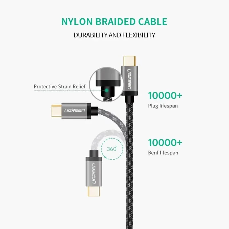 Ugreen 50542 2M màu đen cáp USB Type C 3.0 sạc nhanh và truyền dữ liệu US187 — ảnh 5