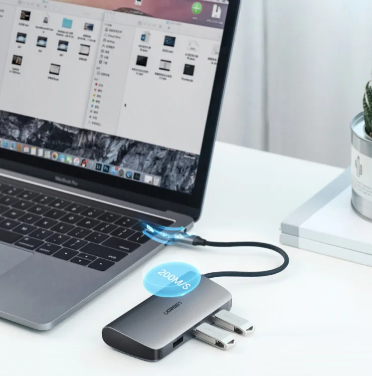 Ugreen 50771 Bộ chuyển đổi TYPE C sang 2 USB 3.0 + HDMI + LAN + hỗ trợ nguồn TYPE C — ảnh 4