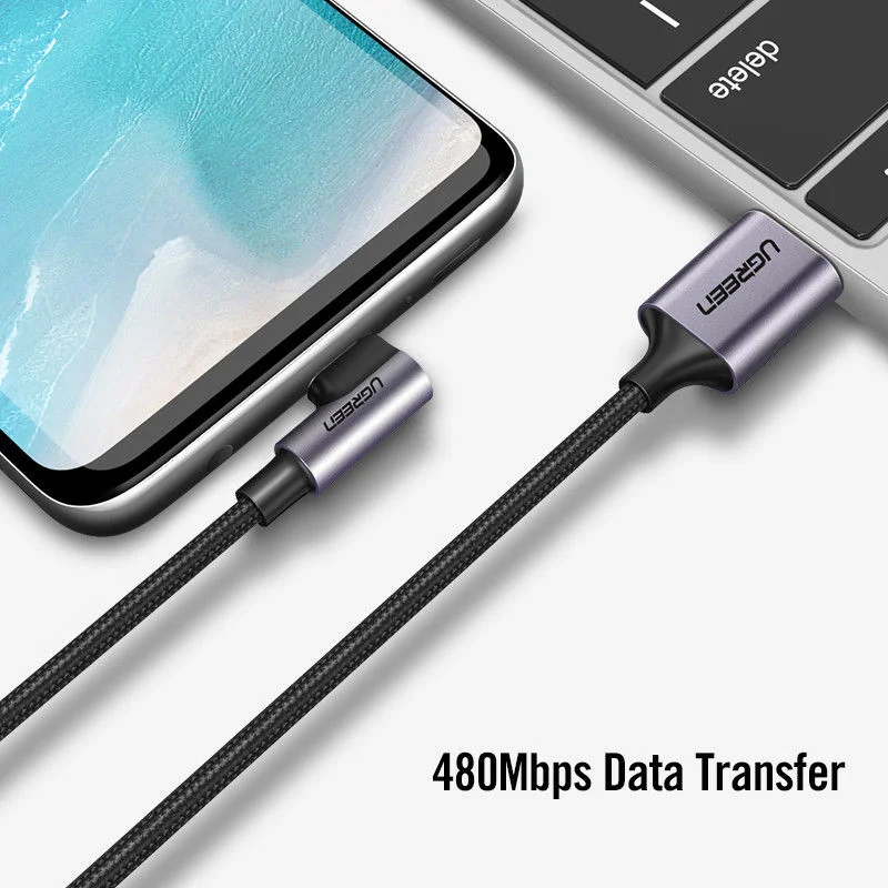 Ugreen 50942 2M 3A màu đen USB Type-C cáp bẻ góc 90 độ US284