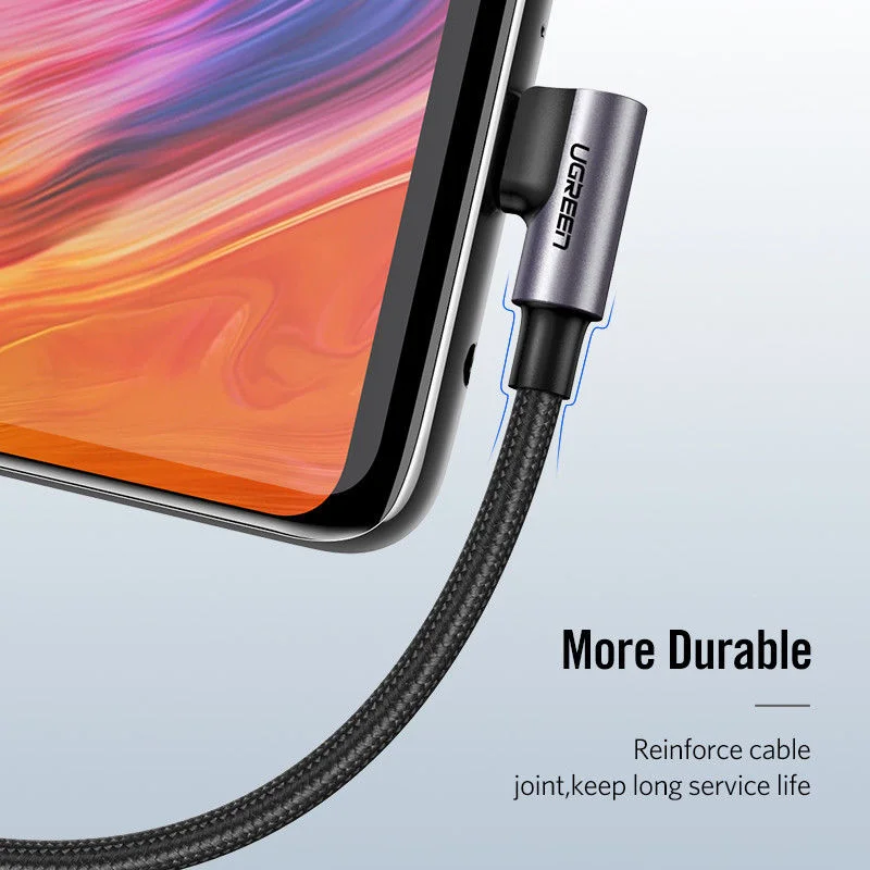 Ugreen 50942 2M 3A màu đen USB Type-C cáp bẻ góc 90 độ US284