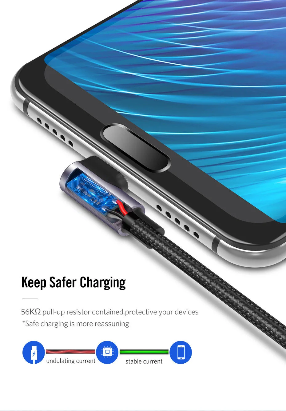 Ugreen 50942 2M 3A màu đen USB Type-C cáp bẻ góc 90 độ US284