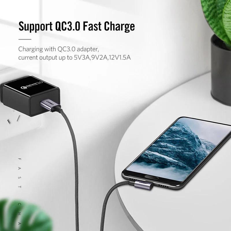 Ugreen 50942 2M 3A màu đen USB Type-C cáp bẻ góc 90 độ US284