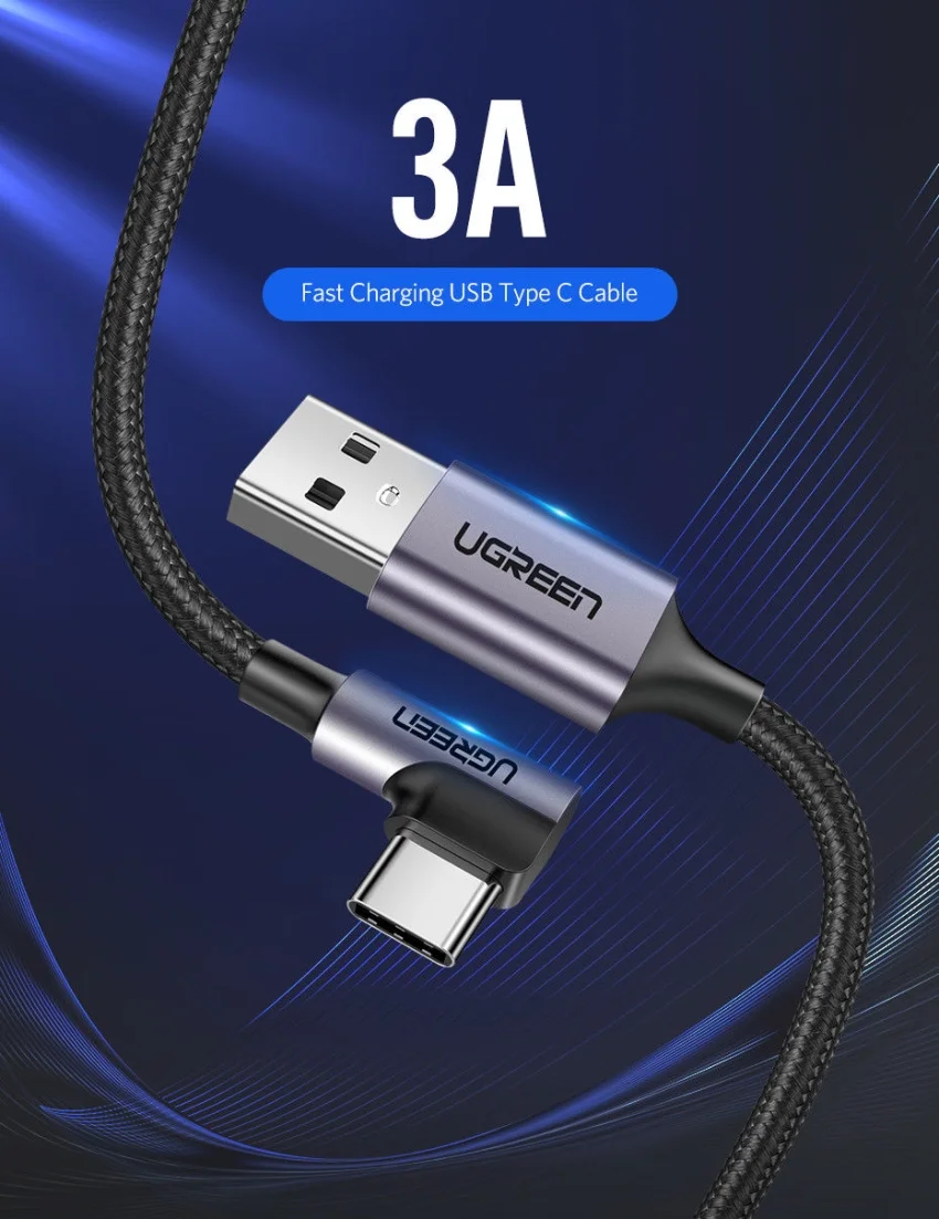 Ugreen 50942 2M 3A màu đen USB Type-C cáp bẻ góc 90 độ US284 — ảnh 5
