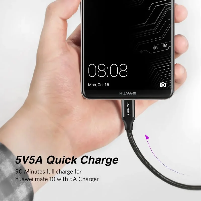 Ugreen 50995 2M 5A Cáp dữ liệu USB Type-C sang USB 2.0 màu đen US279 — ảnh 2