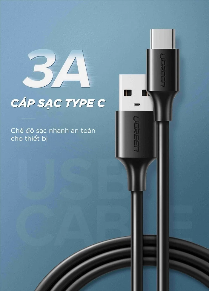 Ugreen 60118 2M màu đen Dây USB 2.0 sang USB Type-C US288
