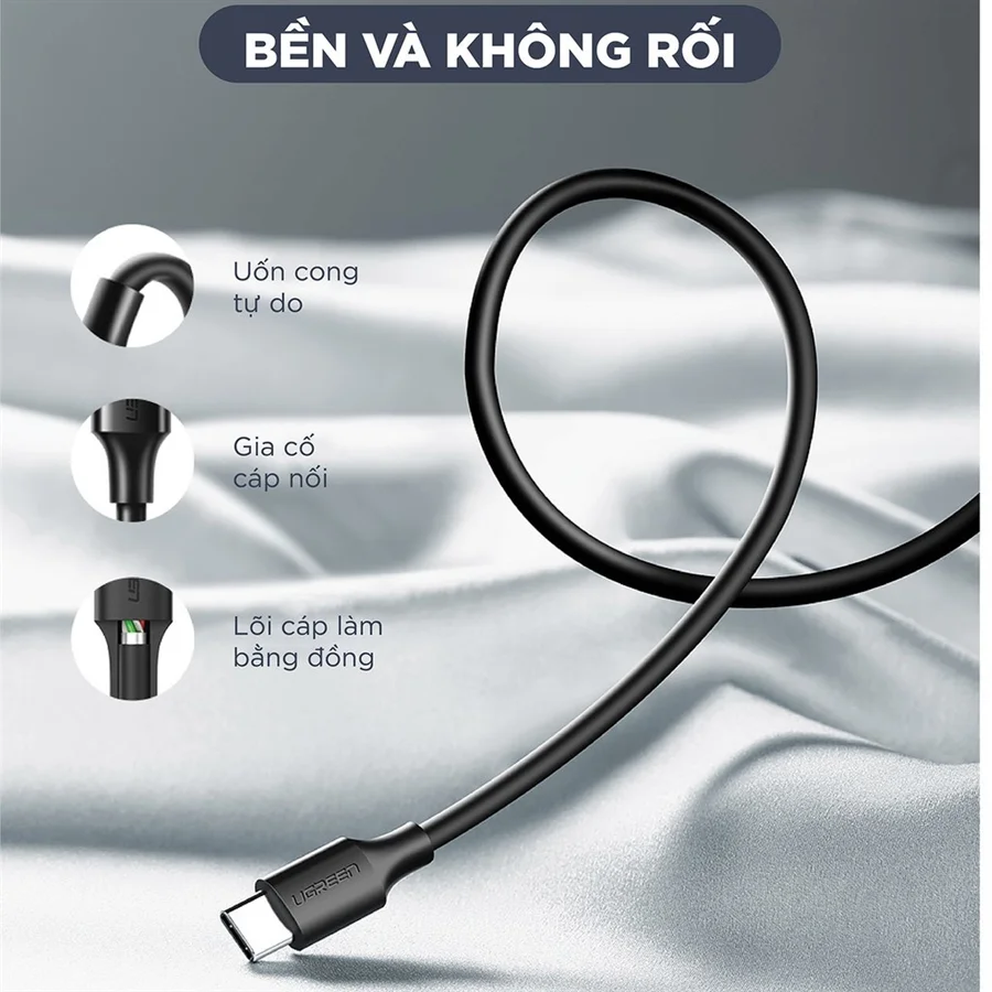 Ugreen 60118 2M màu đen Dây USB 2.0 sang USB Type-C US288