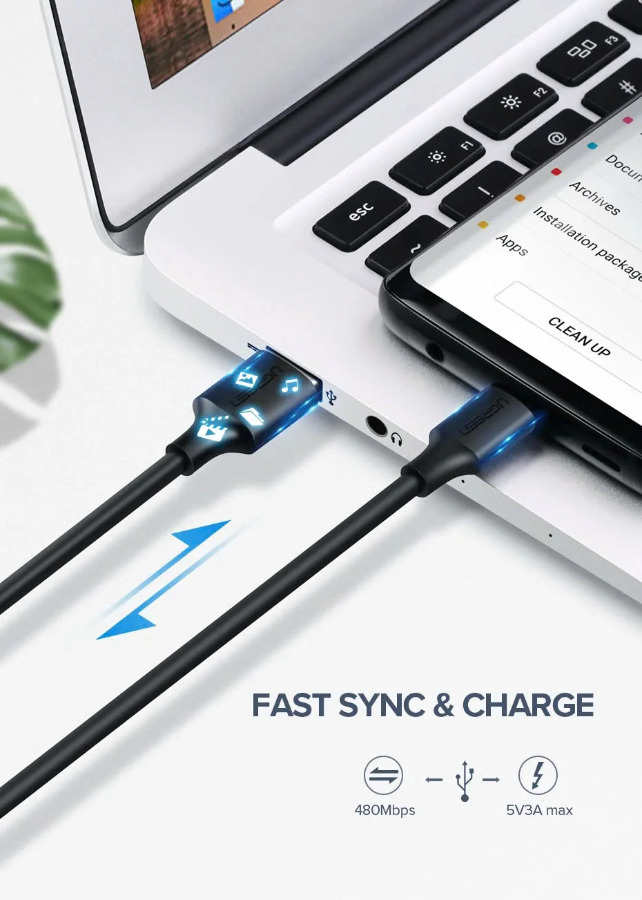 Ugreen 60119 0.25M Dây USB 2.0 sang USB Type-C US287